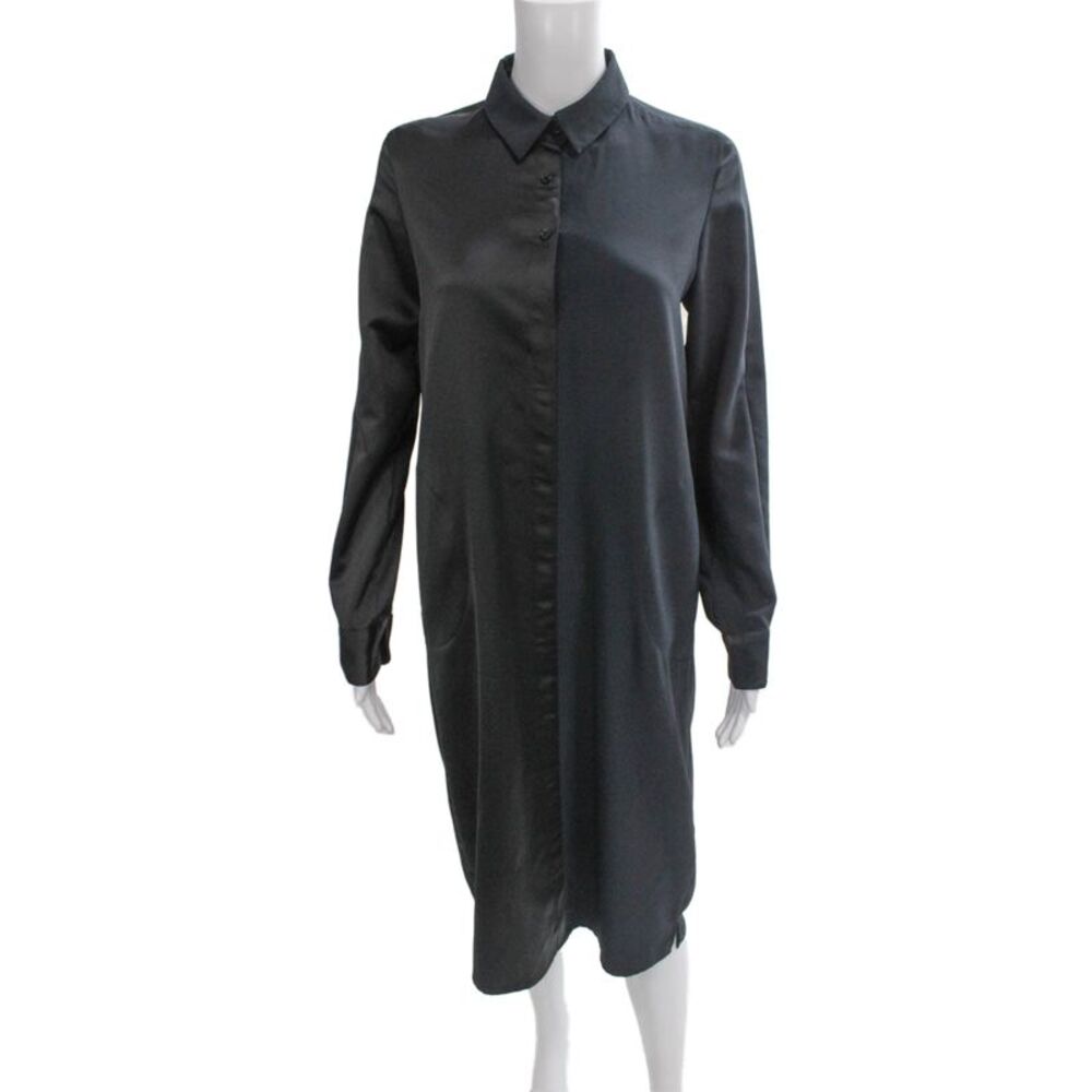 Hotel Particulier Womens Shirt Dress Black Long Sleeve Collared Button Size M